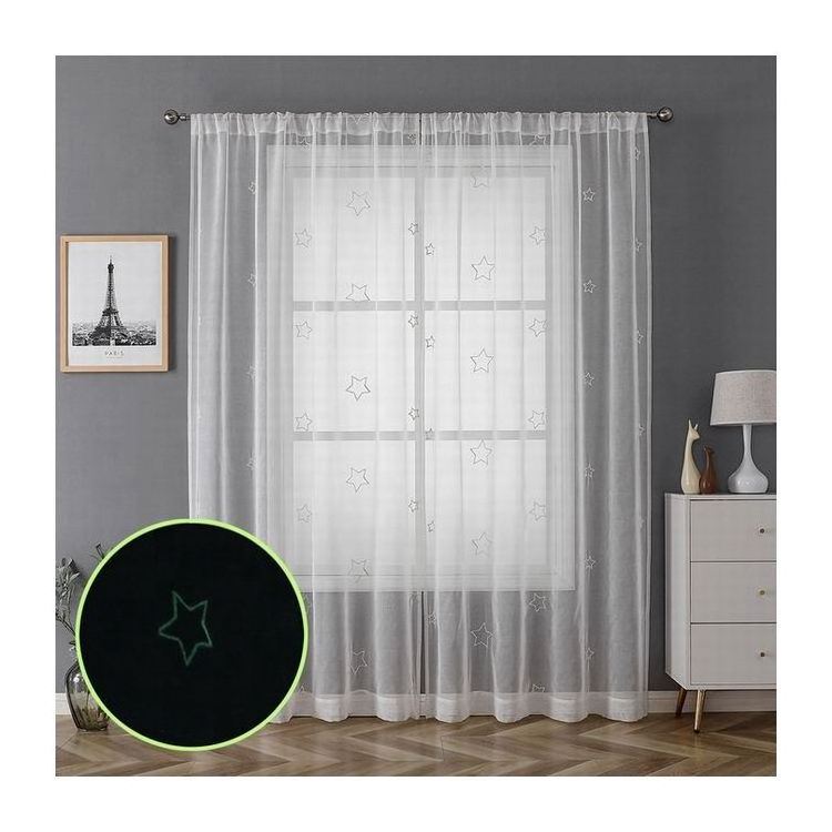 New Trend Fancy Twinkle Star Recycle Window Panel Luminous Glow in the Dark Embroidery Sheer Window Curtain for Kids Room