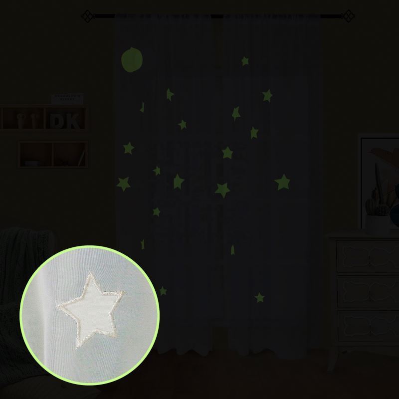 New Trend Fancy Twinkle Star Moon Recycle Window Panel Luminous 3D Glow in the Dark Embroidery Window Curtain for Bedroom