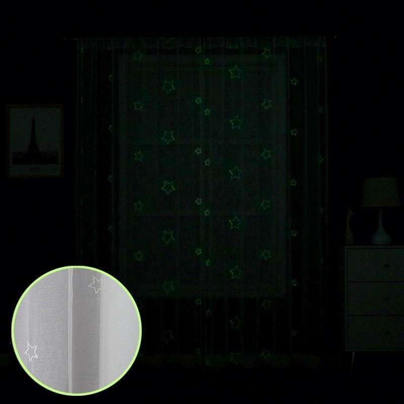 New Trend Fancy Twinkle Star Recycle Window Panel Luminous Glow in the Dark Embroidery Sheer Window Curtain for Kids Room