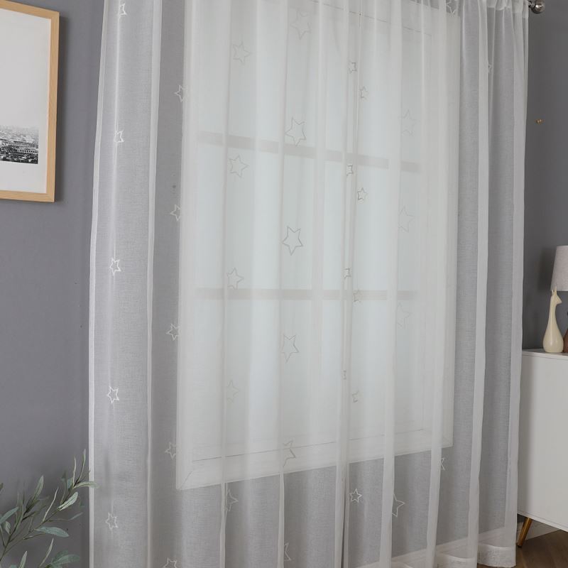 New Trend Fancy Twinkle Star Recycle Window Panel Luminous Glow in the Dark Embroidery Sheer Window Curtain for Kids Room