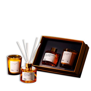 Wholesale Custom Fragrance gift Reed diffuser Scented Candles sets orange glass jar Candles for home decor gifts