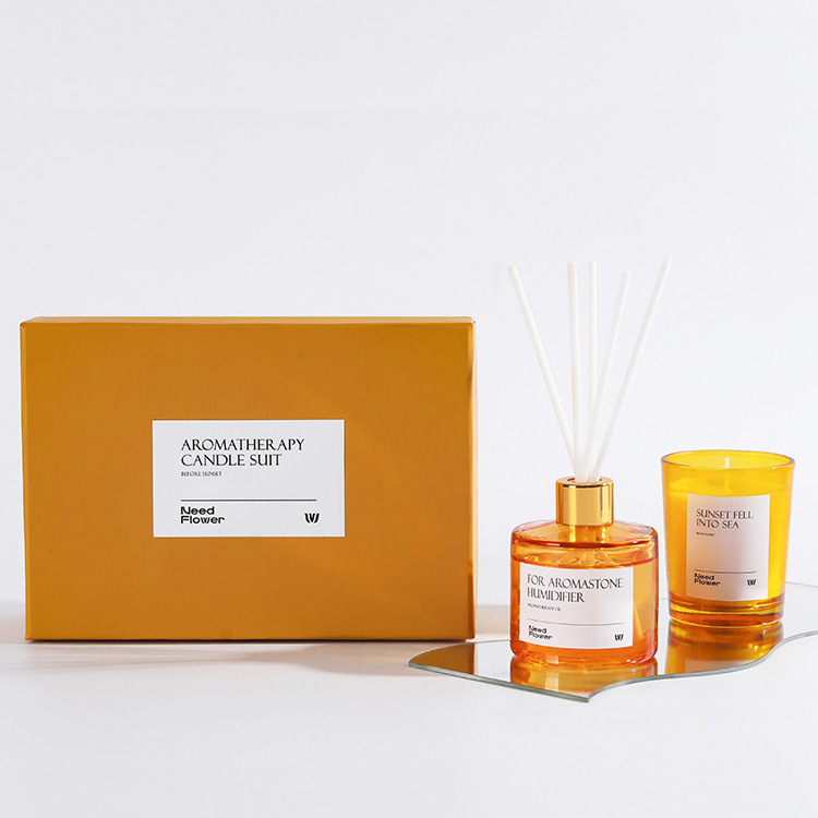 Wholesale Custom Fragrance gift Reed diffuser Scented Candles sets orange glass jar Candles for home decor gifts