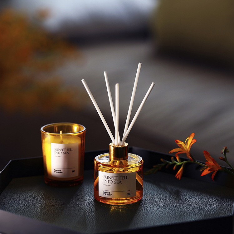 Wholesale Custom Fragrance gift Reed diffuser Scented Candles sets orange glass jar Candles for home decor gifts