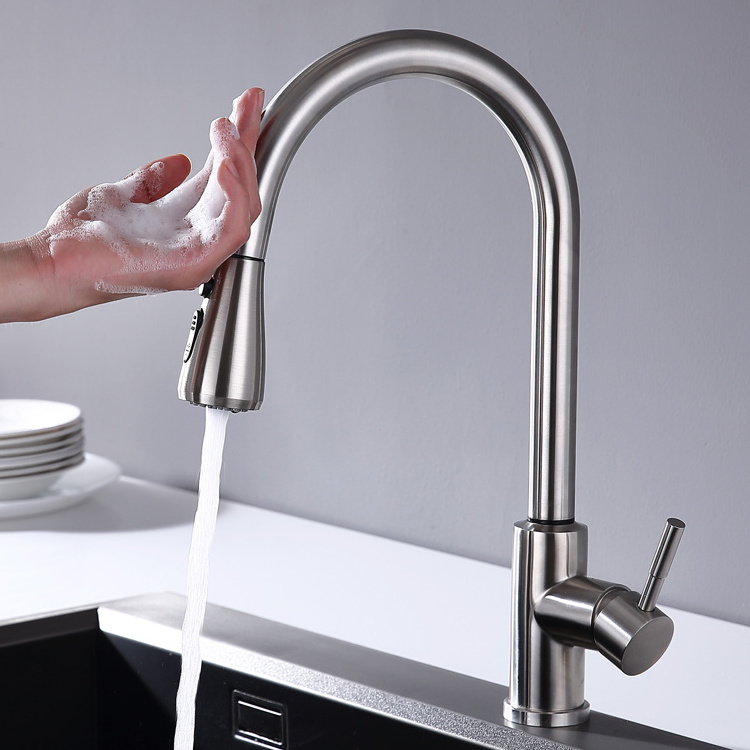 Pull Down Sprayer Kitchen Sink Faucet Stainless Steel Hot Surface Spray Chrome Handle touch control faucet