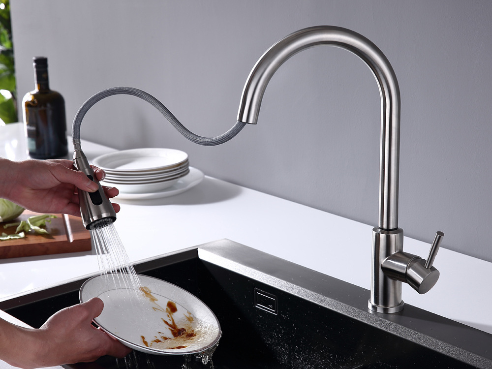 Pull Down Sprayer Kitchen Sink Faucet Stainless Steel Hot Surface Spray Chrome Handle touch control faucet