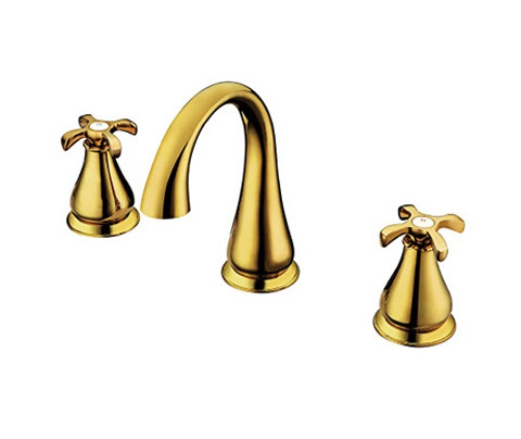 China All Brass Basin Faucet Unique Luxury Deck Mounted Brushed Gold Bathroom Basin Mixer Tap Dual Handle Gold Faucet