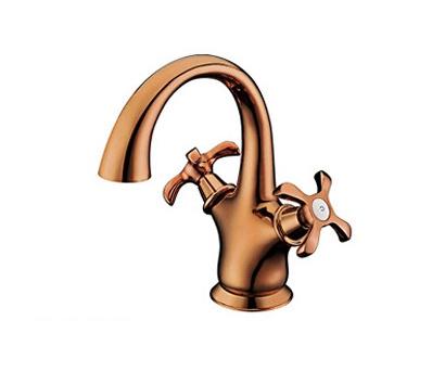 China All Brass Basin Faucet Unique Luxury Deck Mounted Brushed Gold Bathroom Basin Mixer Tap Dual Handle Gold Faucet