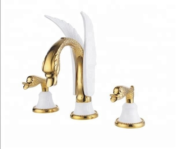 Bathroom use American luxury gold swan wash basin mixer tap faucets