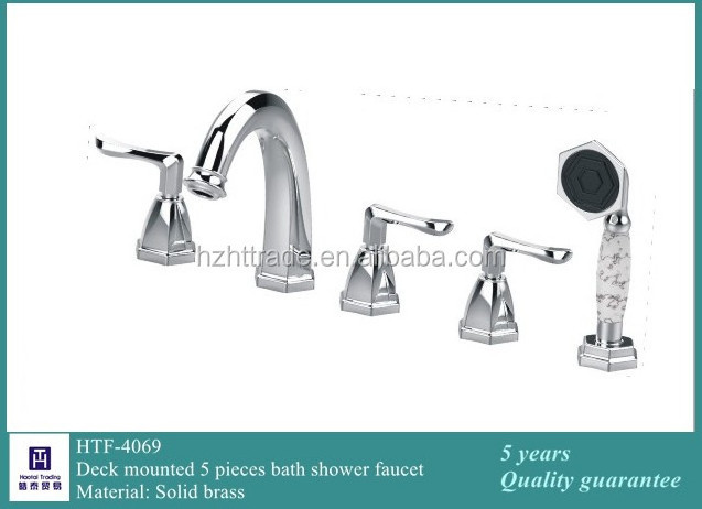 Bathroom with hand shower 5 piece deck mount tub bathtub faucet