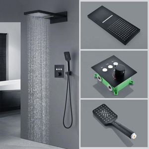 Modern Matte Black Rainfall Shower Head Stainless Steel In-Wall Installation for Bathroom Showers for Hotel Use