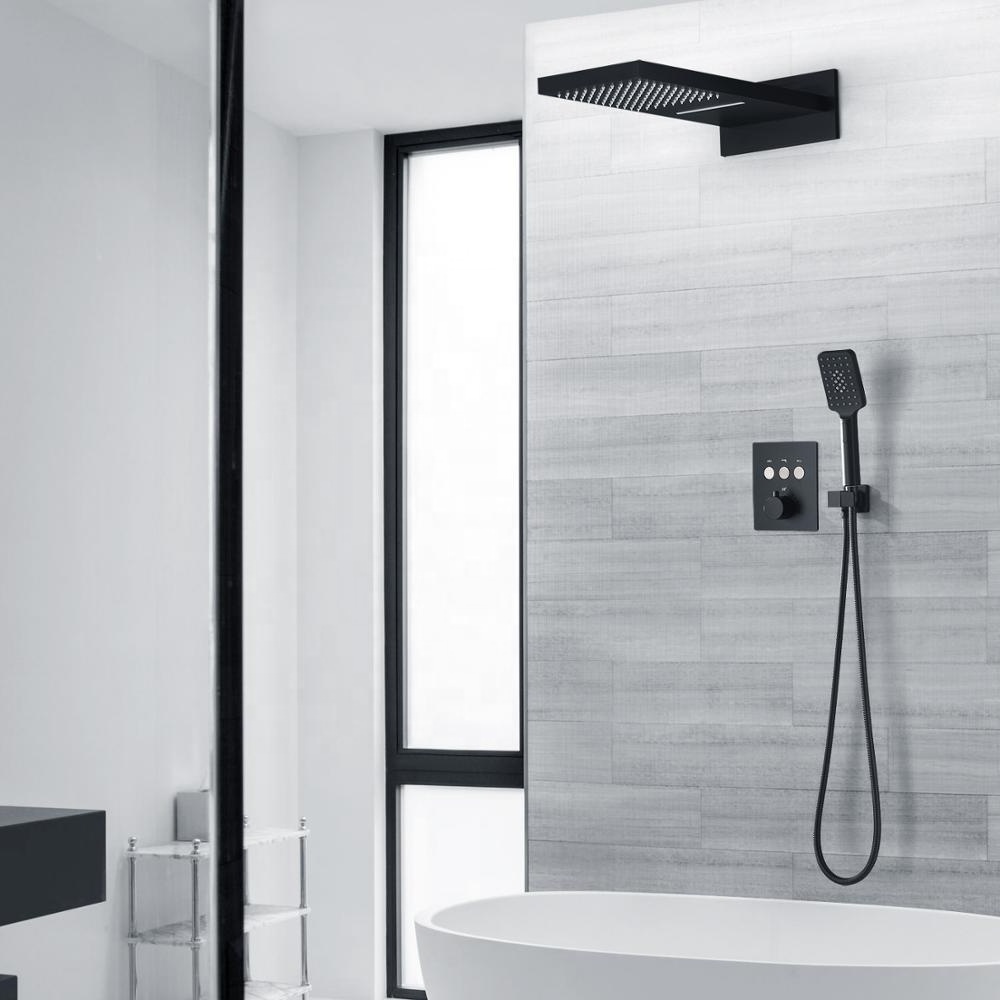 Modern Matte Black Rainfall Shower Head Stainless Steel In-Wall Installation for Bathroom Showers for Hotel Use