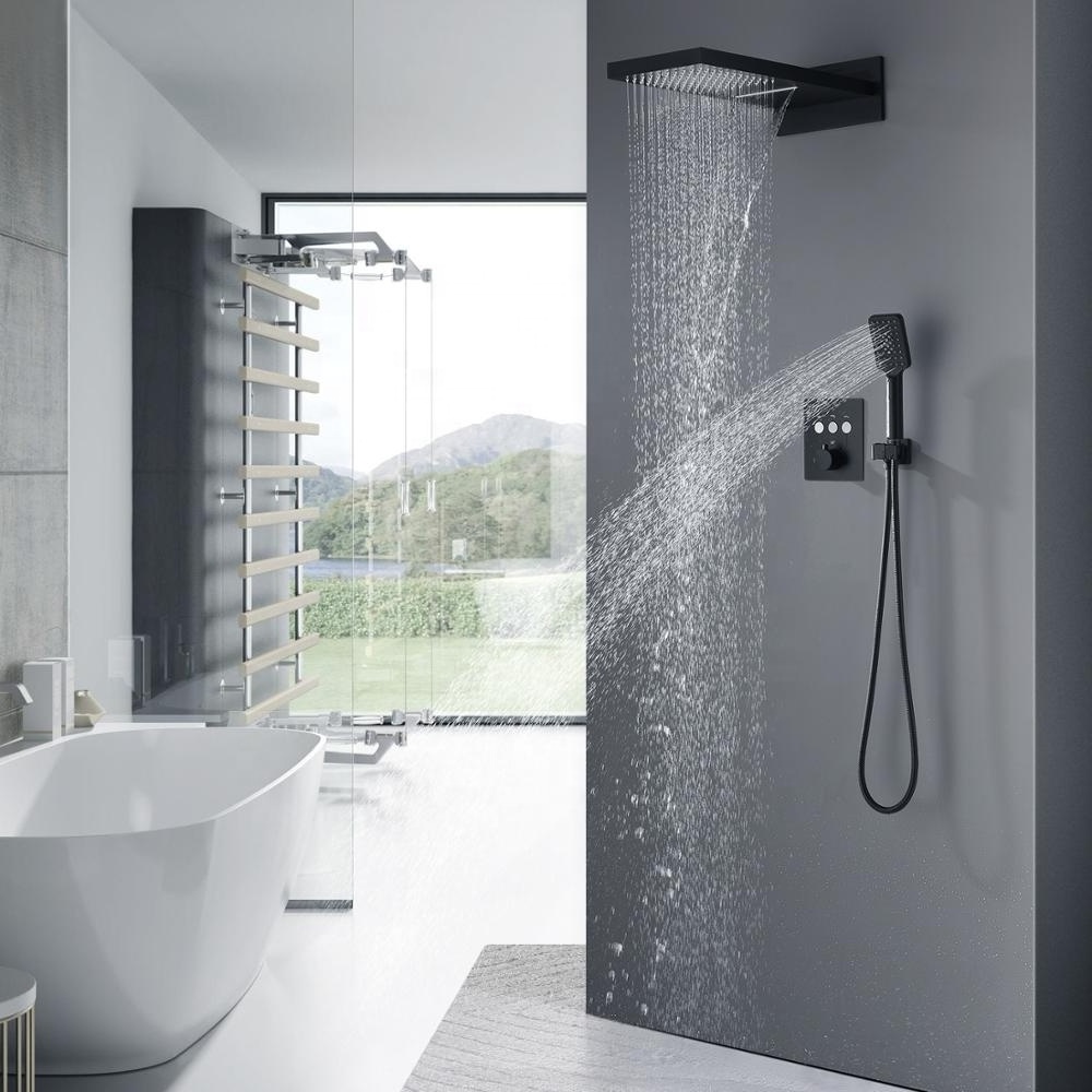 Modern Matte Black Rainfall Shower Head Stainless Steel In-Wall Installation for Bathroom Showers for Hotel Use