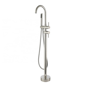 Modern Brass Brushed Gold Chrome Single Lever Floor Stand Shower Bath Faucet with Rectangle Shape Polished Ceramic Surface