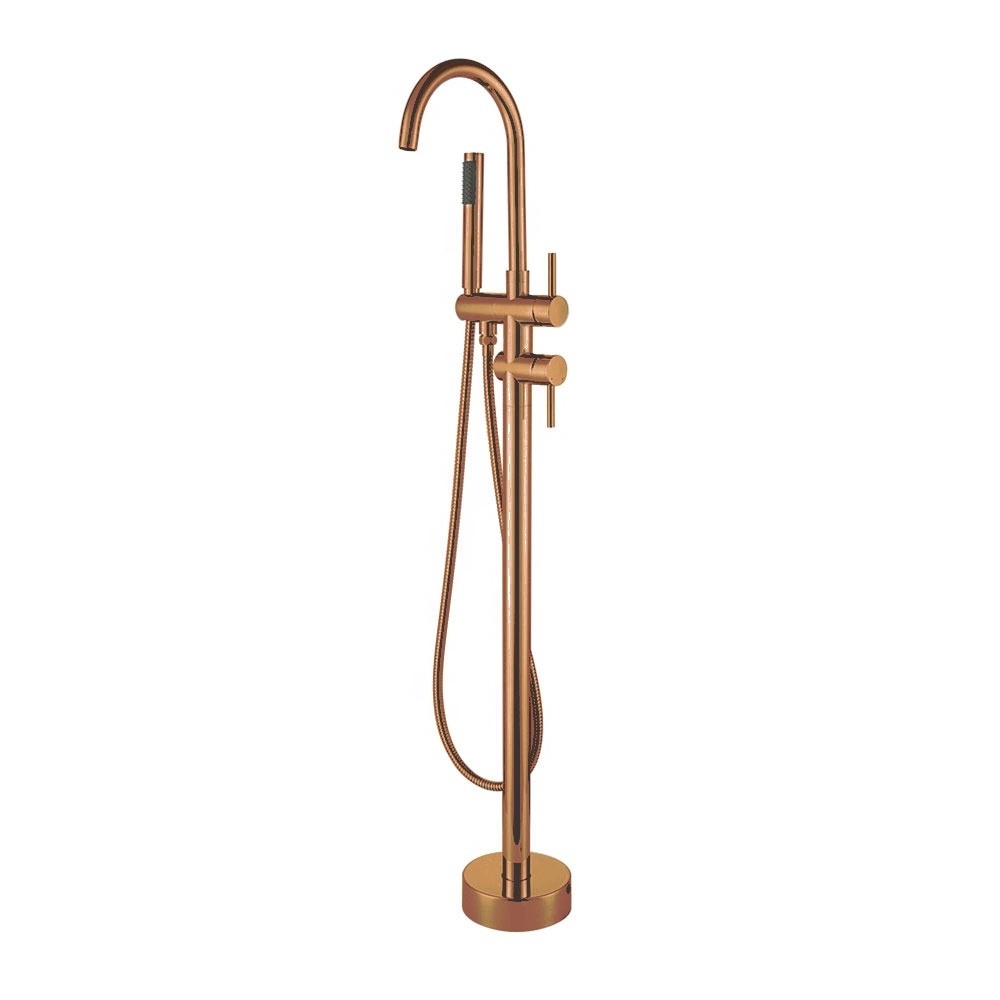 Modern Brass Brushed Gold Chrome Single Lever Floor Stand Shower Bath Faucet with Rectangle Shape Polished Ceramic Surface