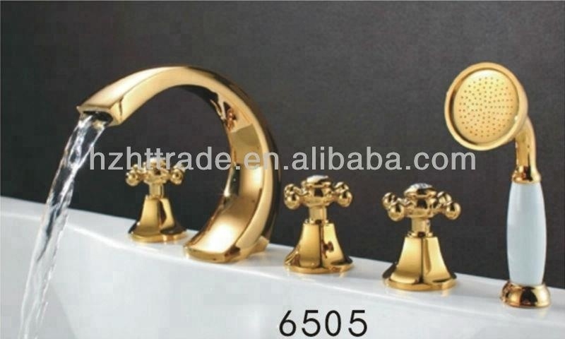 Ti-PVD Gold Swan Double Handle Basin Faucet for Hospitals and Villas