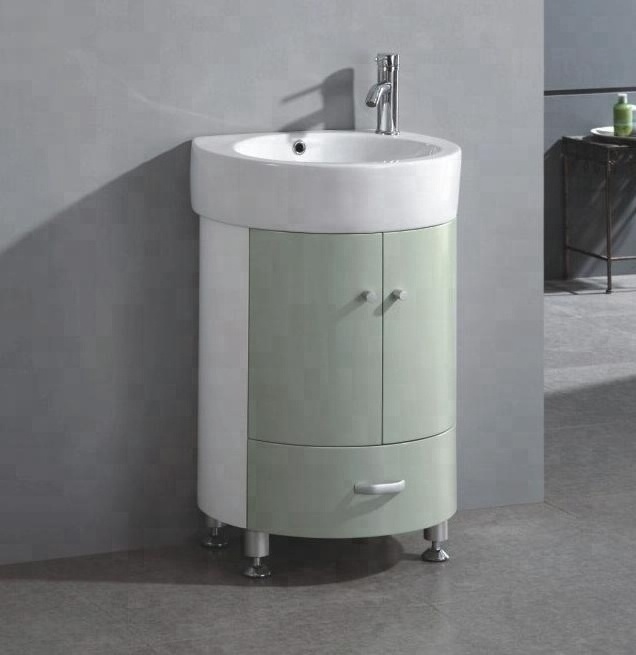 Modern Small Floor-Mounted PVC Bathroom Vanity Combo round Base Cabinet with Mirror and Wash Basin Installation