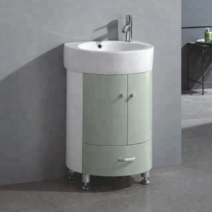 Modern Small Floor-Mounted PVC Bathroom Vanity Combo round Base Cabinet with Mirror and Wash Basin Installation