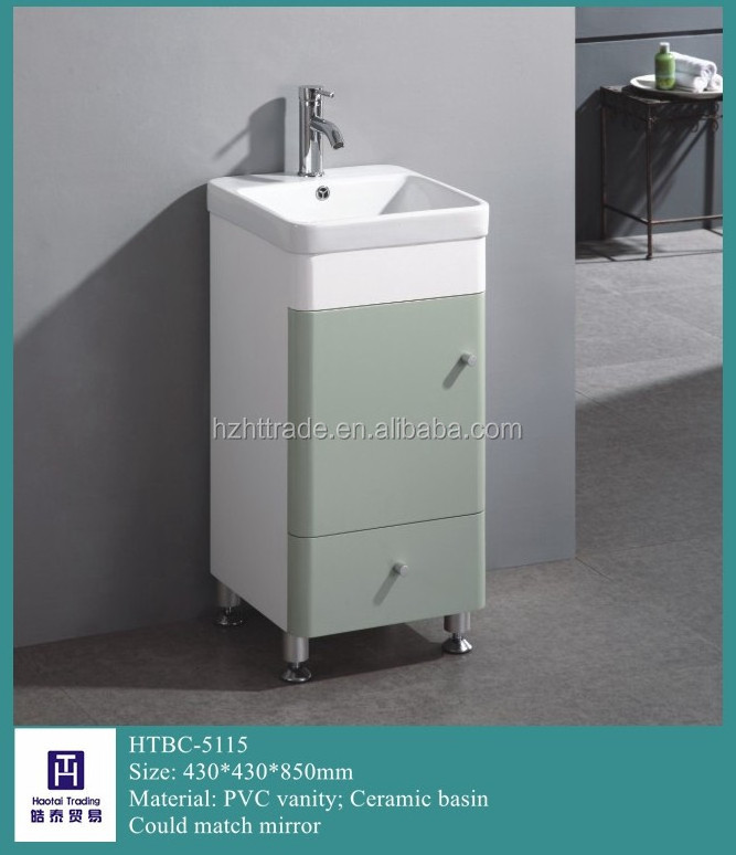 Modern Small Floor-Mounted PVC Bathroom Vanity Combo round Base Cabinet with Mirror and Wash Basin Installation