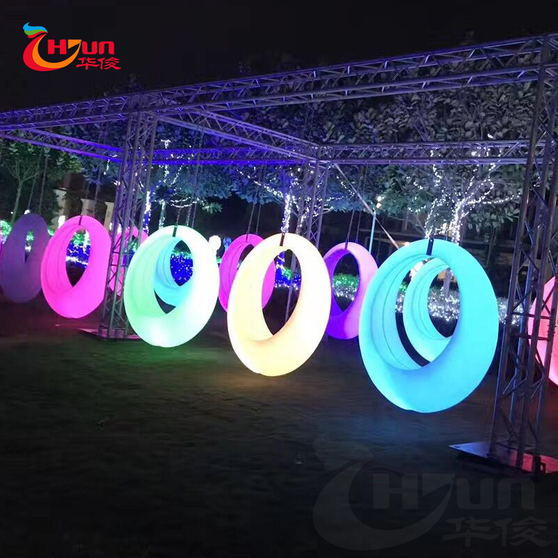 Outdoor garden adults led light hanging circle swing chair, garden decorative kids and children illuminated swing set