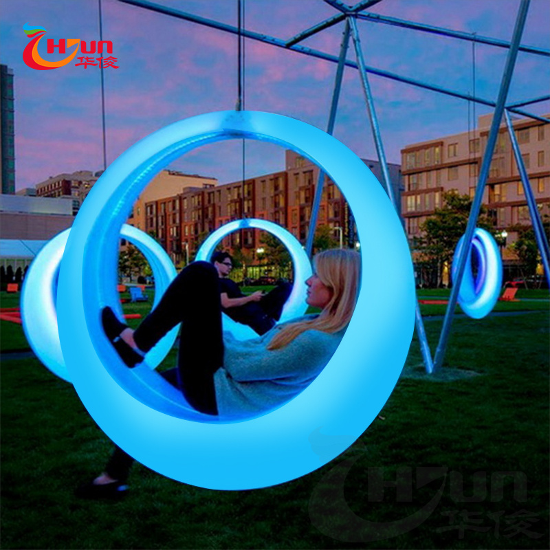 Outdoor garden adults led light hanging circle swing chair, garden decorative kids and children illuminated swing set