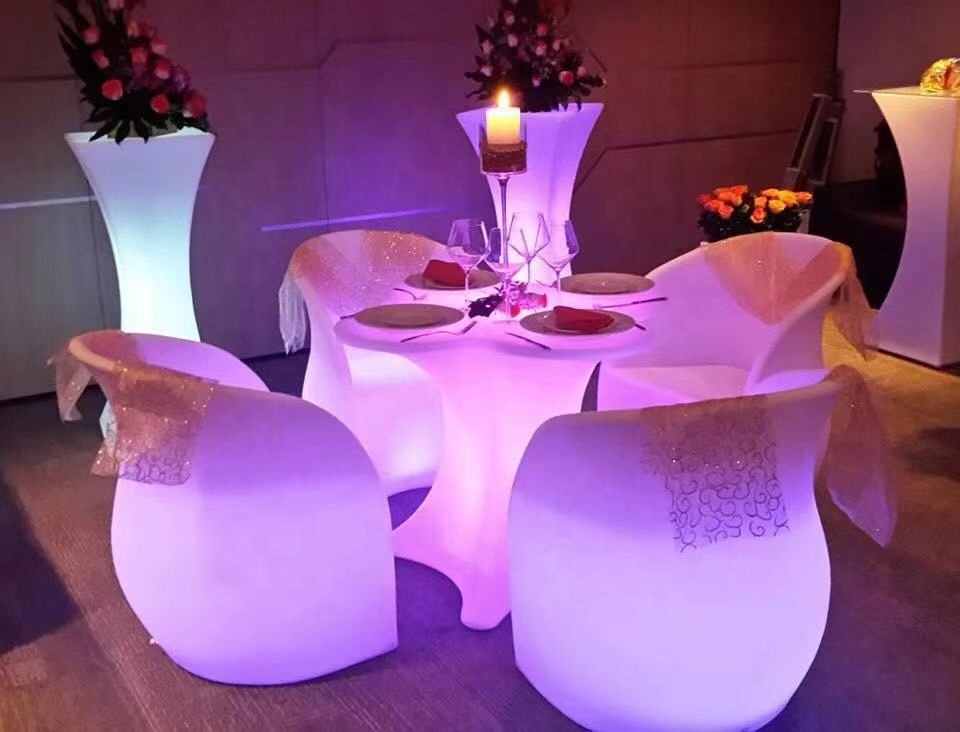 2022 RGB color outdoor modern coffee bar tables led furniture set tables and chairs