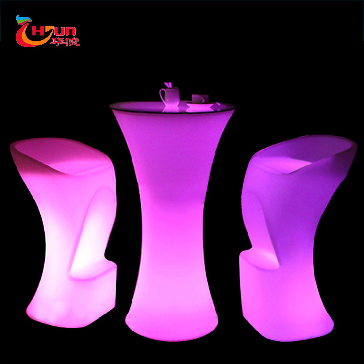 Customized-free Plastic RGB Color Bar Table and Chair Led Furniture High Top Cocktail Table for Nightclub Event