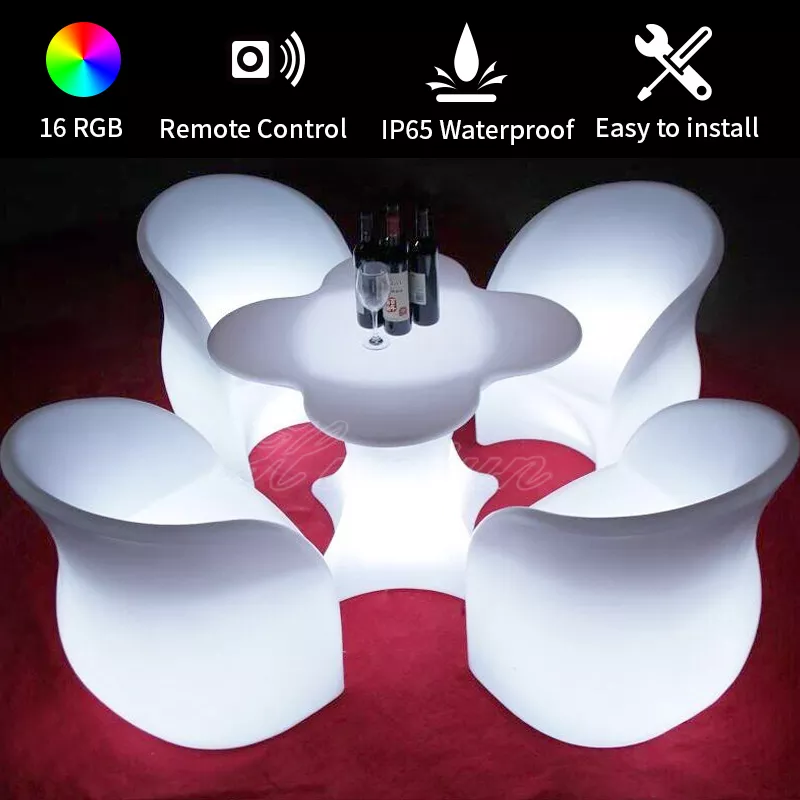 2022 RGB color outdoor modern coffee bar tables led furniture set tables and chairs