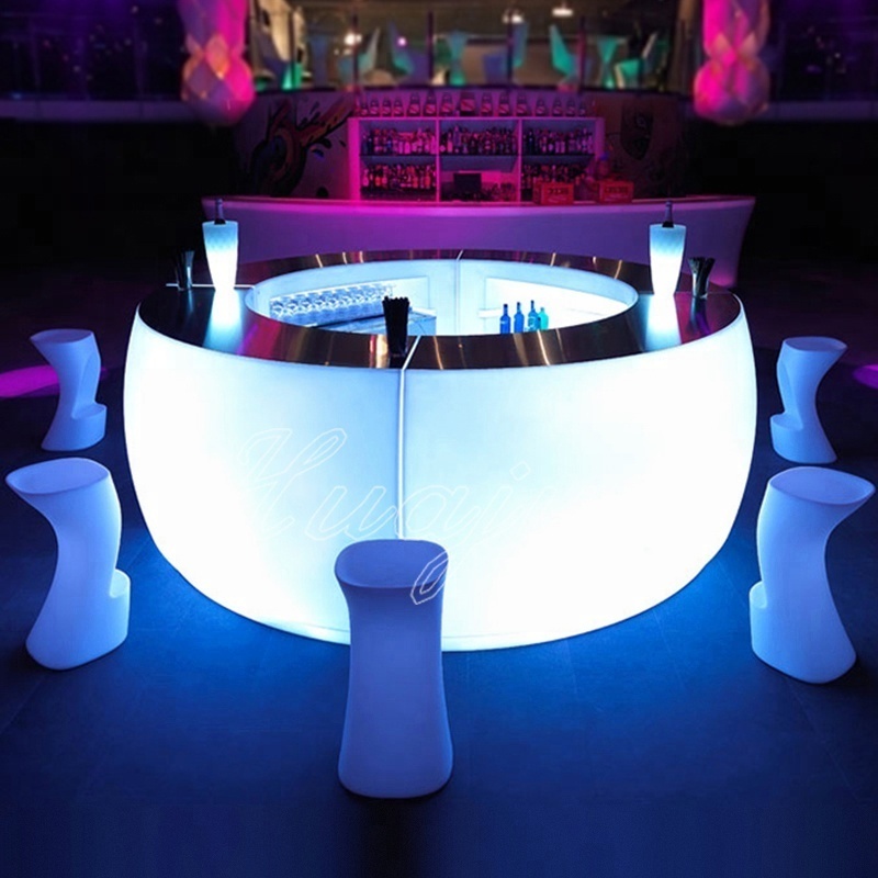 China factory hot selling Modern Juice Wine Mobile Illuminated LED Round Bar Counter Design for Sale