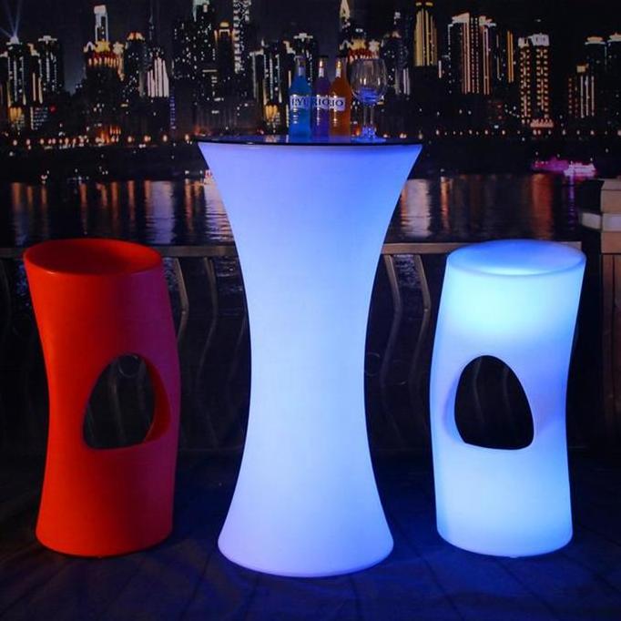 Customized-free Plastic RGB Color Bar Table and Chair Led Furniture High Top Cocktail Table for Nightclub Event