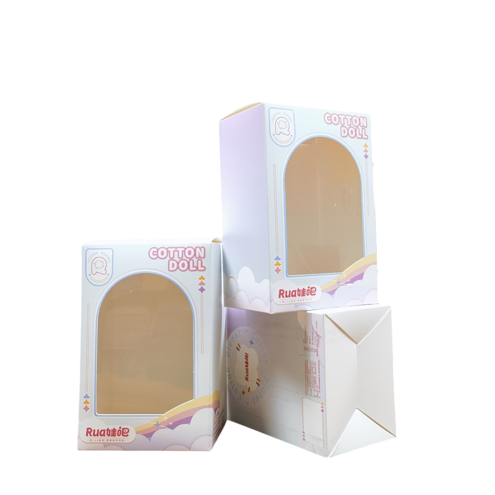 HUAZHAO Wholesale CMYK Printed Folding Box Cute Doll Packaging Toy Paper Box With Clear Pvc Window