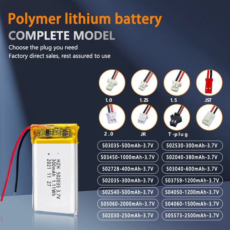 OEM Custom 502035 300mAh 1.11Wh Rechargeable Lithium Ion Battery For LED Lights 300mAh 502035 3.7V Lipo Batteries