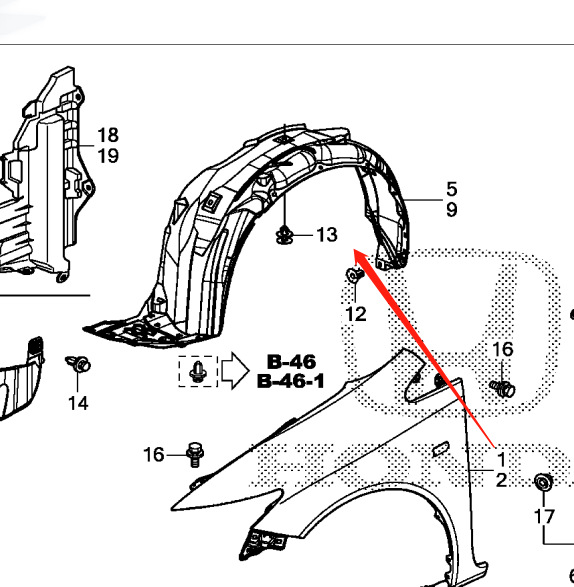 Suitable for Honda Civic 9th leaf lining fb front inner fender 74101-TS6-H10/74151-TS6-H10