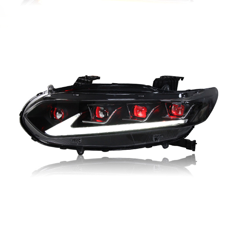 LED Headlights for Honda Accord 2018 2019 2020 2021 2022 with Red Demon Eye LED front Lamps Bi-optical Lens Streamer Turn Signal