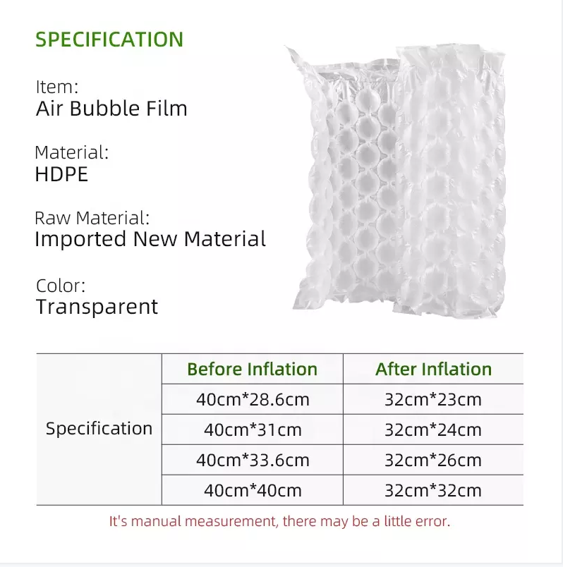 HENEPACK  Anti-Shock Wrap Packaging Cushion Plastic Wrapping Roll Inflatable Protector Column Bubble Wine Bottle Air Filled Bag