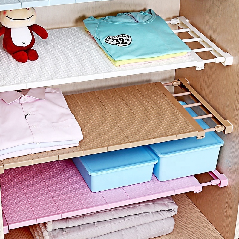 Retractable wardrobe partition shelf multi-functional adjustable stretchable storage