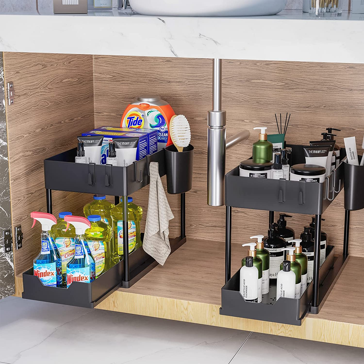 Under Sink Storage Rack 2 Tier Sliding Cabinet Basket Countertop Pull Out Organizer Drawer Spice Shelf in the Kitchen Home Tools