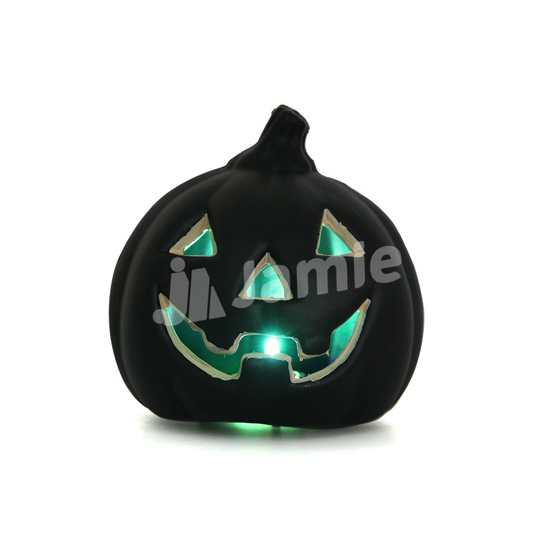 Mini Black LED Lantern 5 Inch Battery Operated Halloween Lighted Pumpkin Lantern for Front Porch Halloween Party