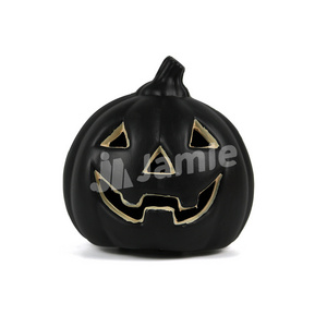 Mini Black LED Lantern 5 Inch Battery Operated Halloween Lighted Pumpkin Lantern for Front Porch Halloween Party