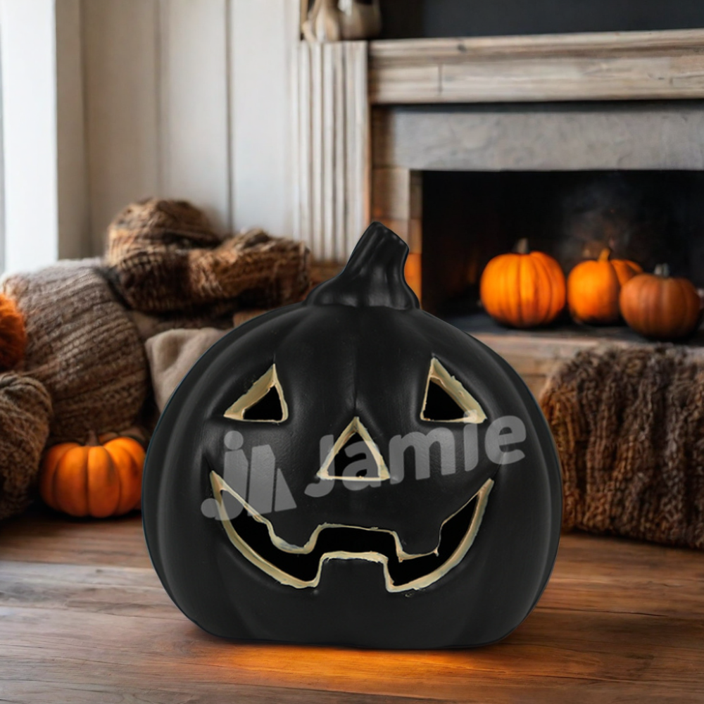 Mini Black LED Lantern 5 Inch Battery Operated Halloween Lighted Pumpkin Lantern for Front Porch Halloween Party