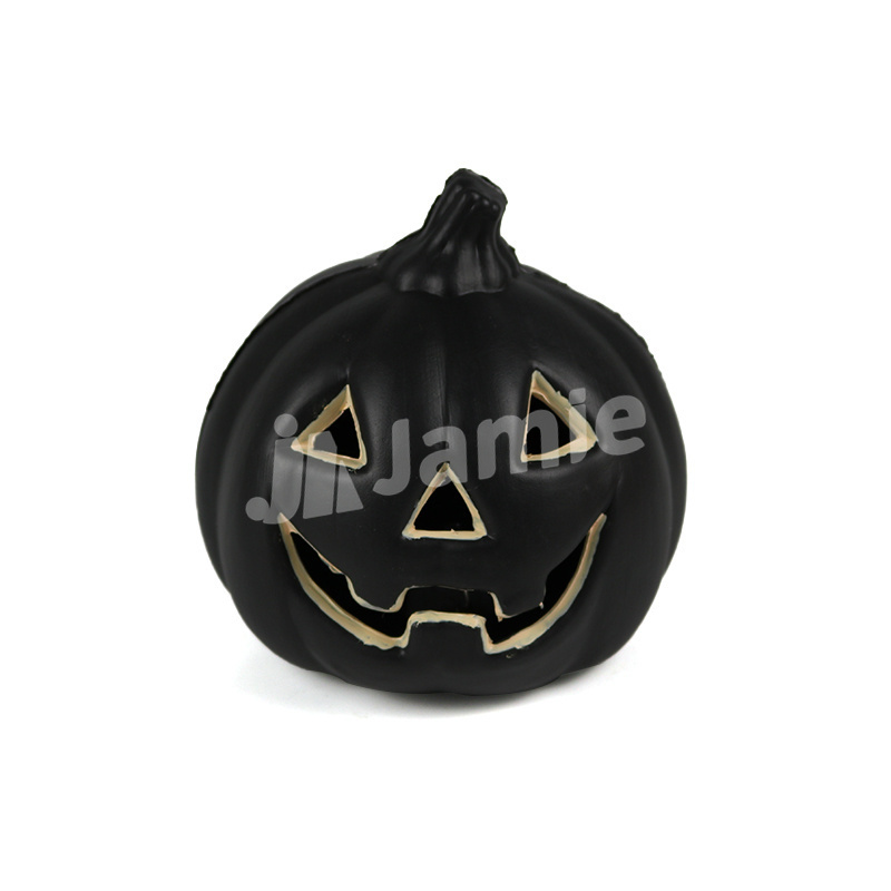 Mini Black LED Lantern 5 Inch Battery Operated Halloween Lighted Pumpkin Lantern for Front Porch Halloween Party