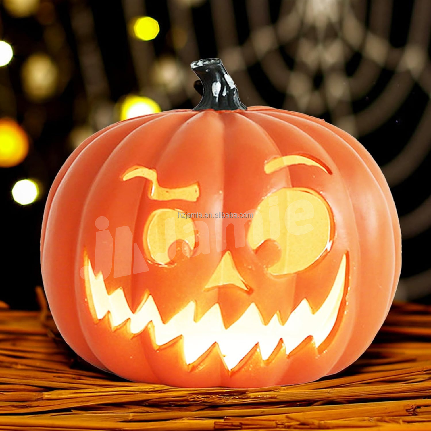 Halloween Pumpkin Light Up 3D Plastic Pumpkin Spooky Hollowed Luminous Festive Pumpkin Lantern for Home Party Decoration Orange