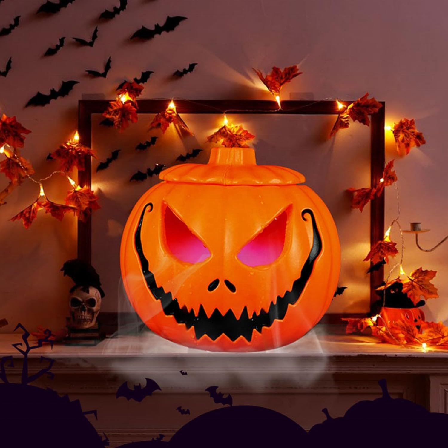 Halloween Battery Operated Light Creepy Jack O Lantern Plastic Pumpkin Lantern Decoration for Haunted House Party Tableware