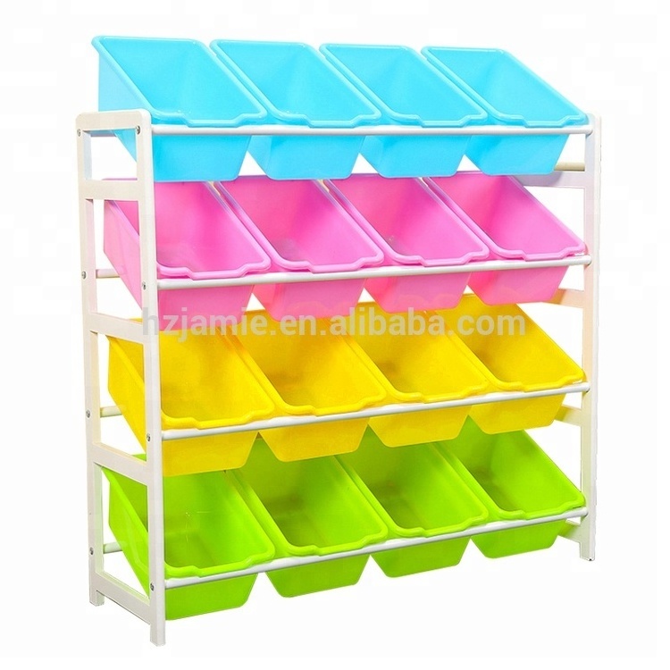 Toy Storage Organizer with Multiple Color Plastic Bins