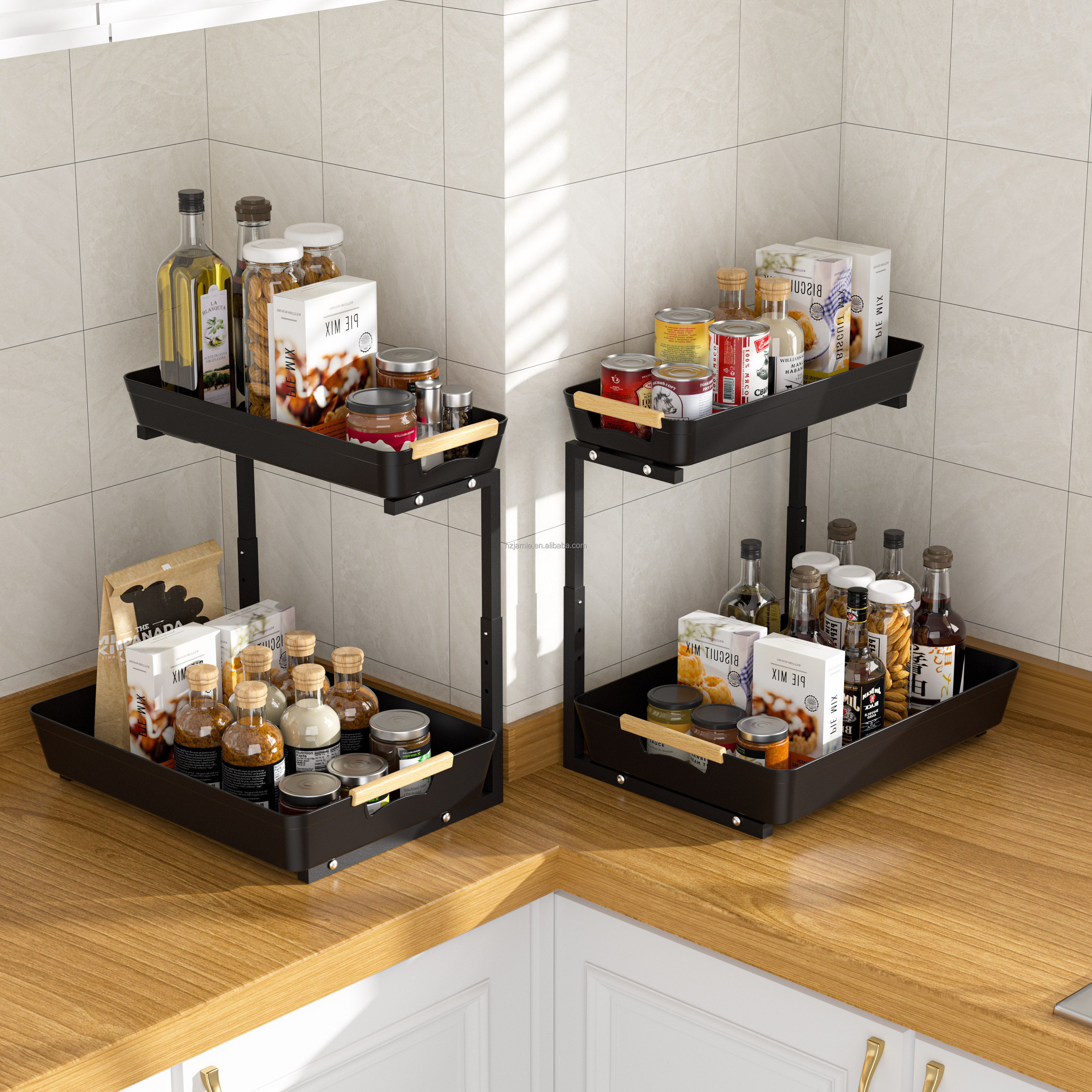 New 2 Tier Metal Under Sink Kitchen Organizer Shelf with Pull Out Drawer Pull Out Under Cabinet Organizer for Kitchen Bathroom