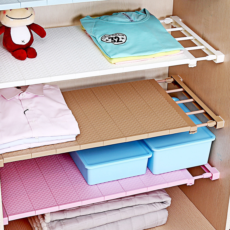 Retractable wardrobe partition shelf multi-functional adjustable stretchable storage