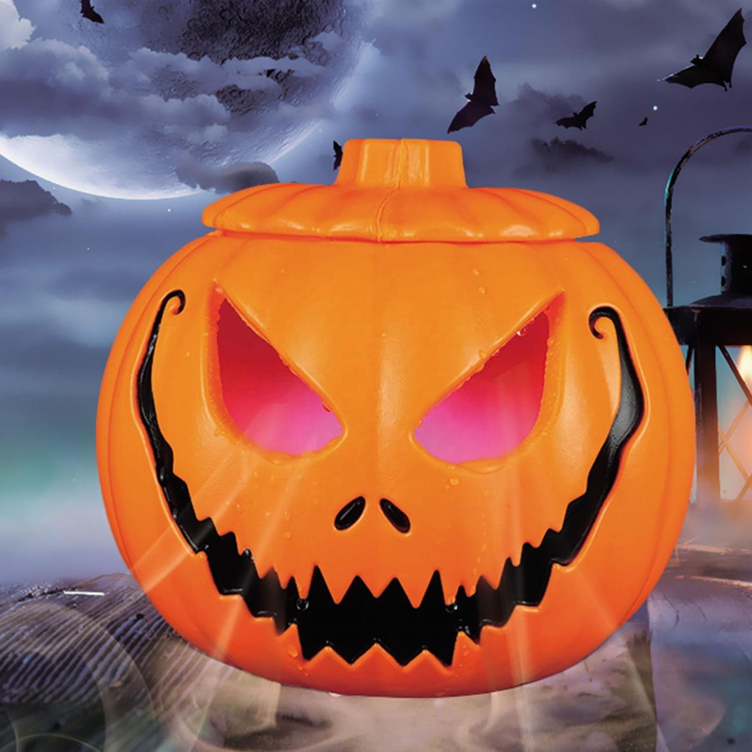 Halloween Battery Operated Light Creepy Jack O Lantern Plastic Pumpkin Lantern Decoration for Haunted House Party Tableware