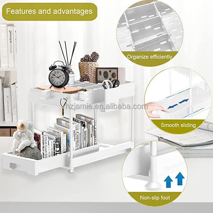 Pull Out Cabinet Organizer 2-Tier Under Sink Slide Out Kitchen Cabinet Storage Shelves with Sliding Storage Drawer for Cabinet