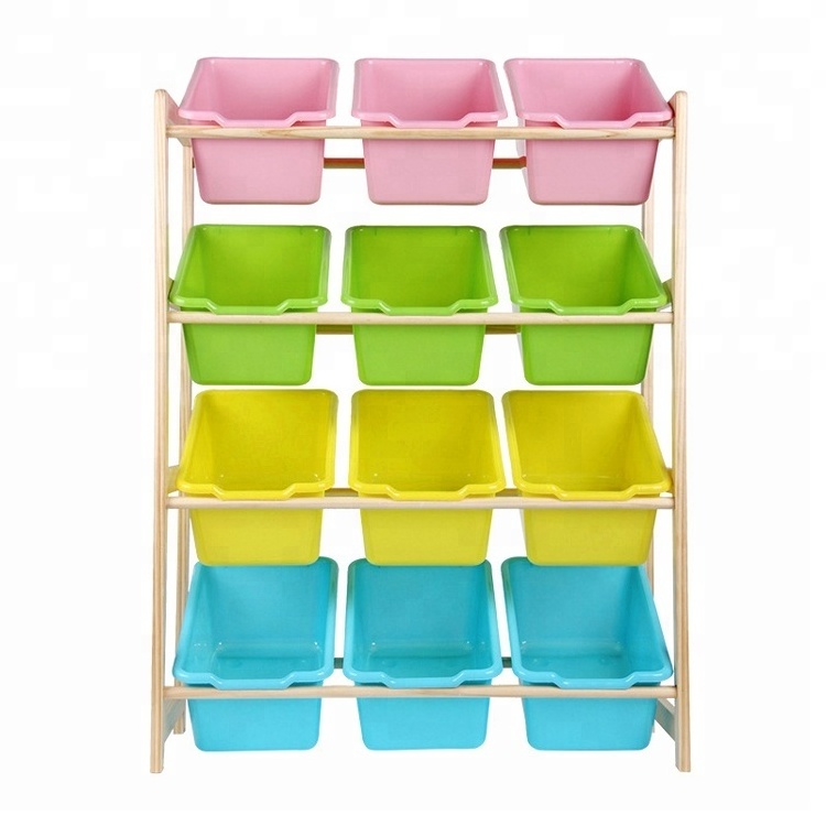 Toy Storage Organizer with Multiple Color Plastic Bins