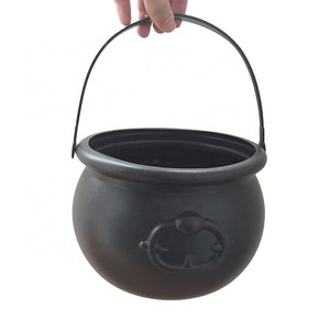 Plastic Large 7.5" Black Witch Cauldron Decoration Prop Halloween Costume Accessories Supplies & Centerpiece for Table