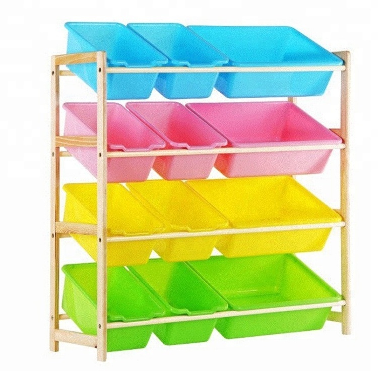 Toy Storage Organizer with Multiple Color Plastic Bins